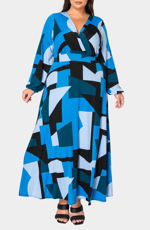 Bellaire Abstract Print Long Sleeve Maxi Dress (Plus)