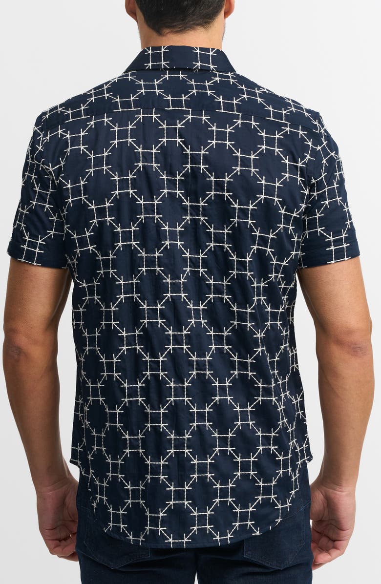 Robert Graham Weitzman Classic Fit Geo Embroidered Short Sleeve Cotton Button-Up Shirt, Alternate, color, 