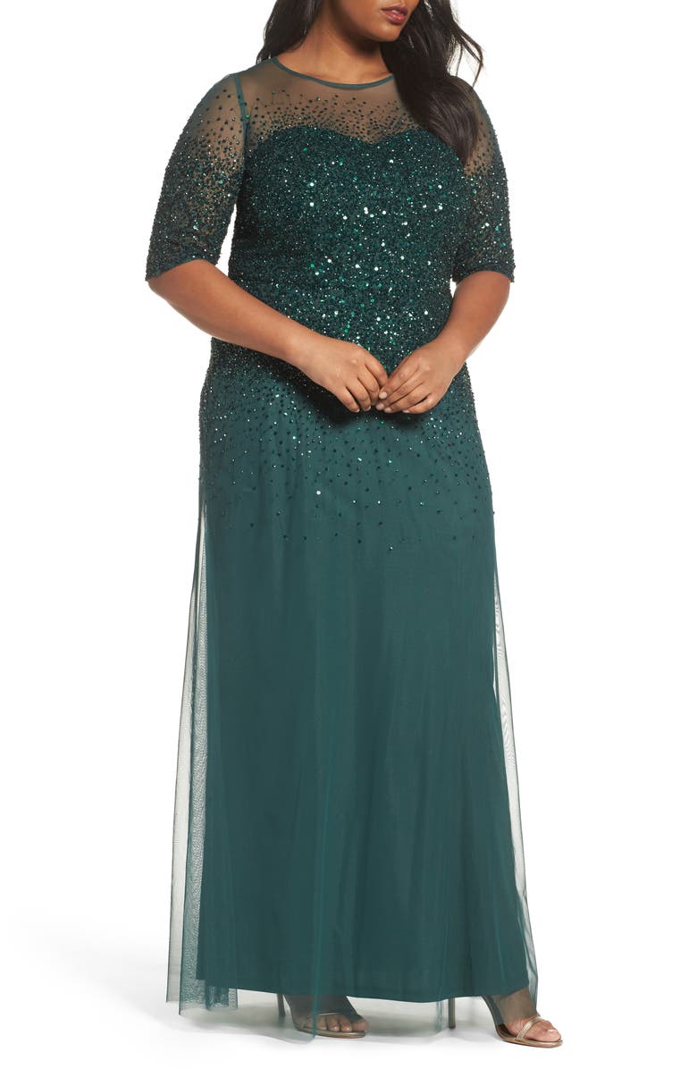Adrianna Papell Beaded Illusion Gown, Main, color, 