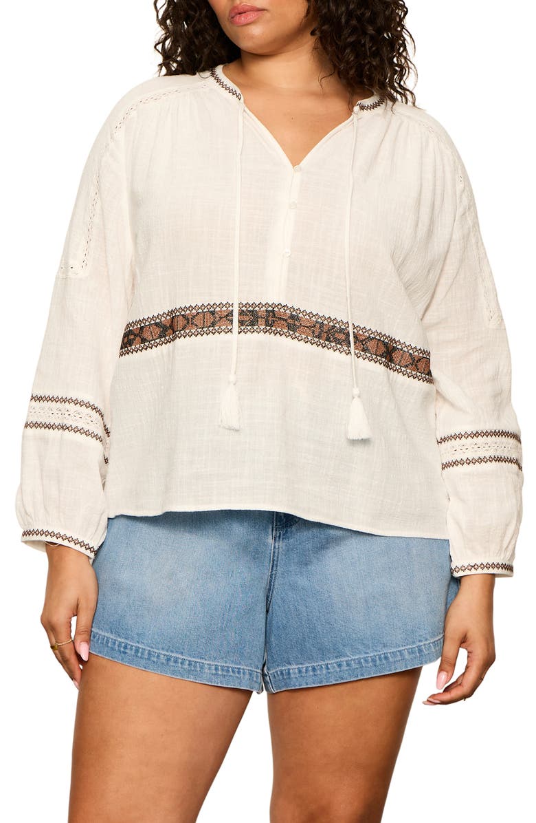 Sanctuary Retreat Embroidered Detail Cotton Top, Main, color, Chalk