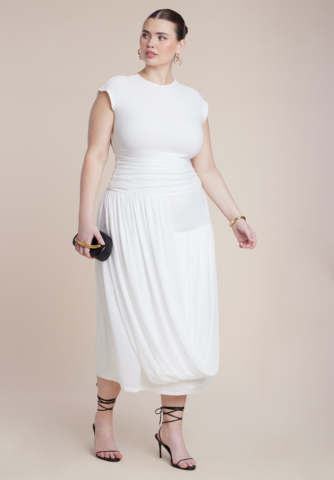 Drape Detail Fitted Mesh Dress - image 2