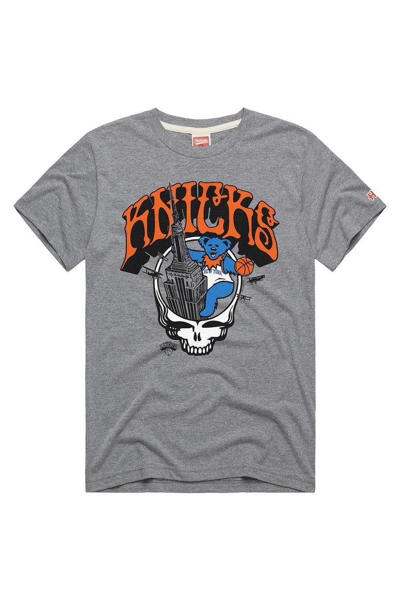 Unisex Homage Gray New York Knicks x The Grateful Dead Skull Tri-Blend T-Shirt, Main, color, Gray