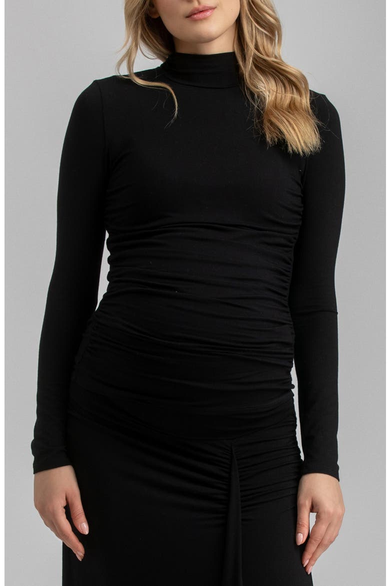 Ruched Moc Neck Maternity T-Shirt, Main, color, BLACK
