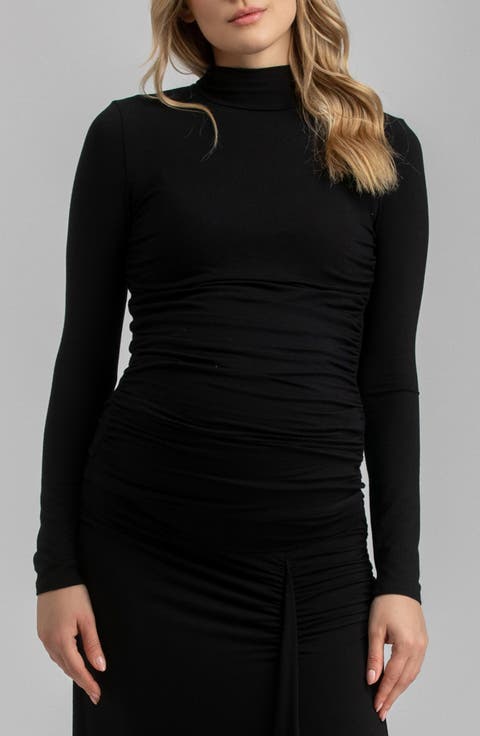 Ruched Moc Neck Maternity T-Shirt