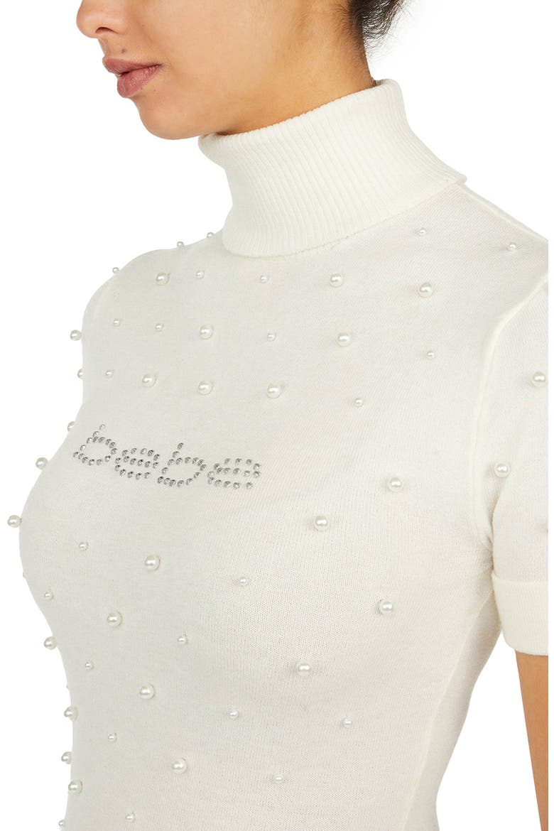 Beaded Turtleneck Short Sleeve Sweater, Alternate, color, MARSHMALLOW