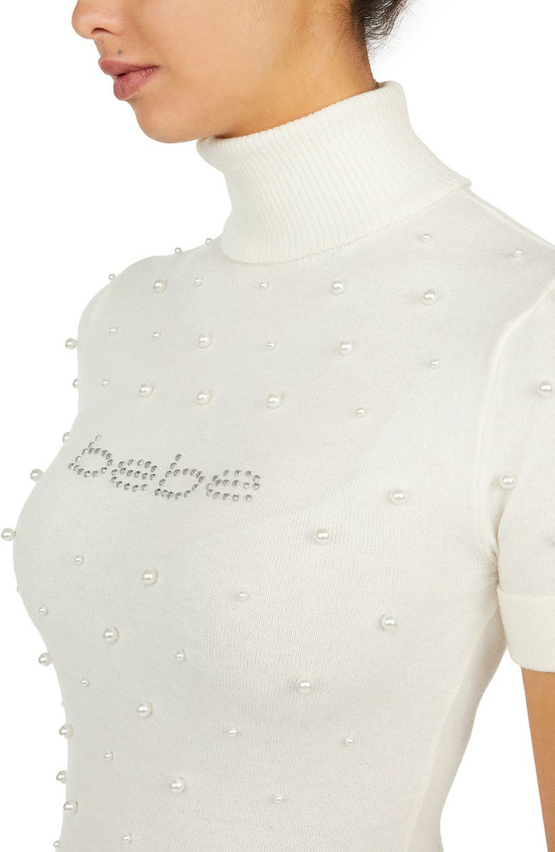 bebe Beaded Turtleneck Short Sleeve Sweater, Alternate, color, 
