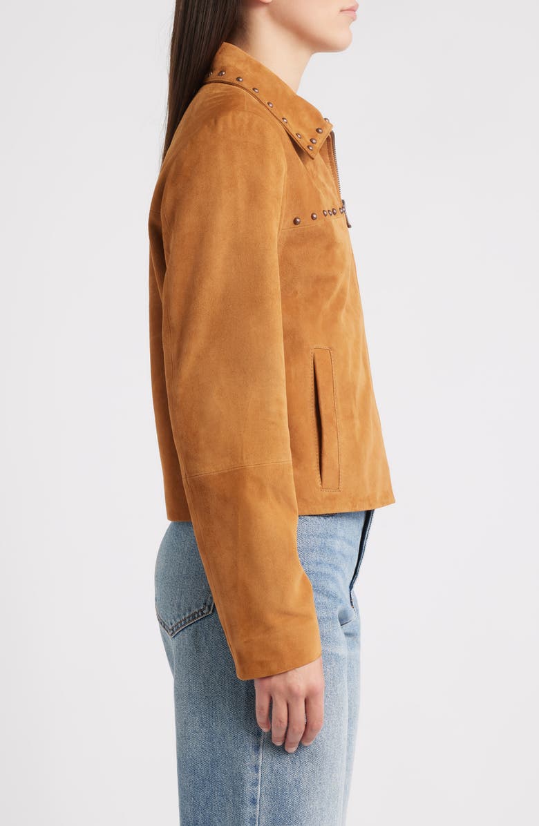 Bernardo Stud Detail Suede Jacket, Alternate, color, Cognac