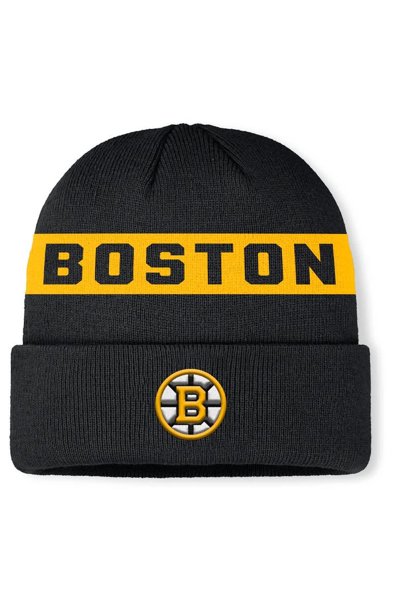 FANATICS Men's Fanatics Black Boston Bruins Authentic Pro Rink Cuffed Knit Hat, Main, color, Black