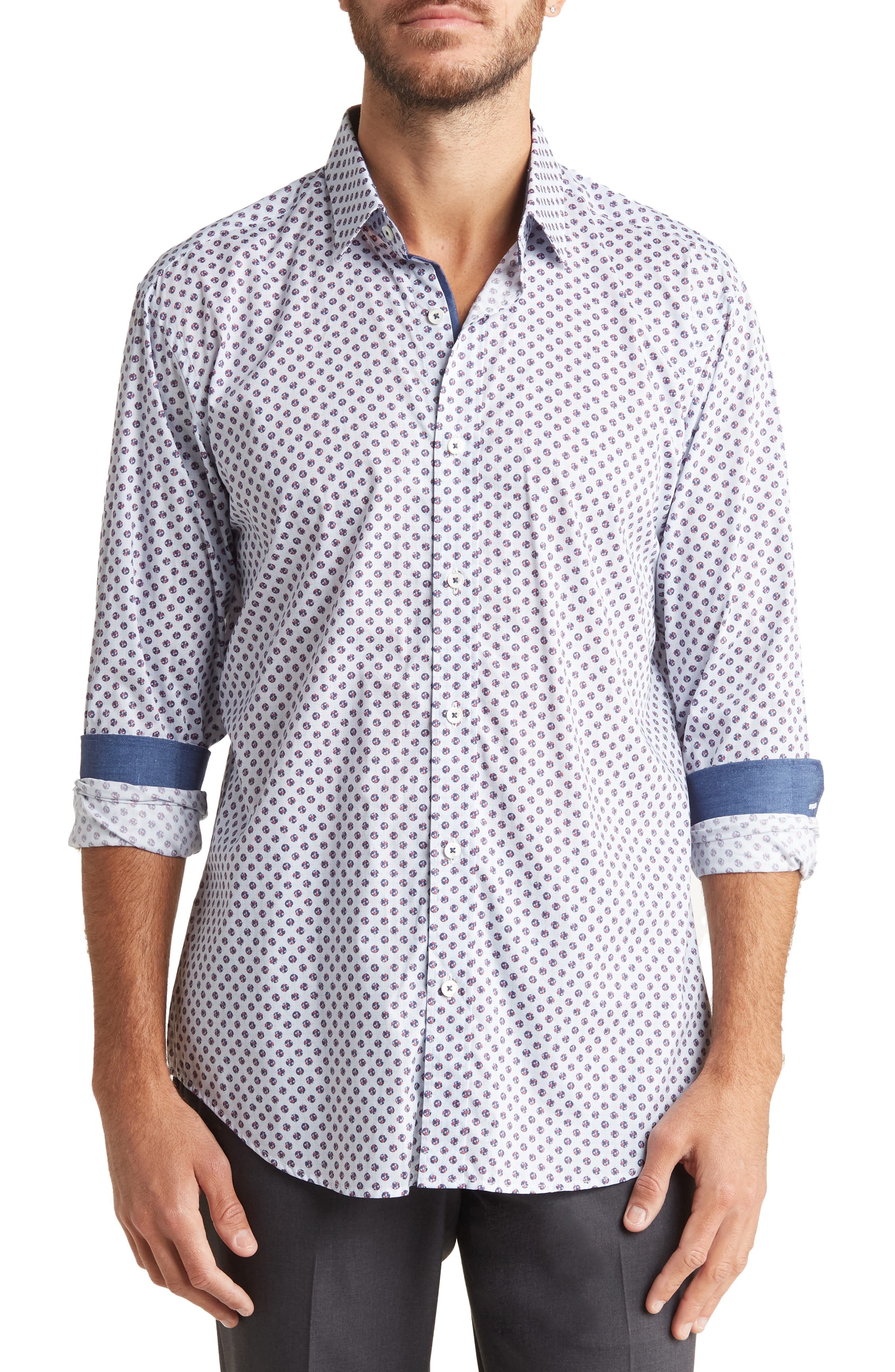 Bugatchi Abstract Print Long Sleeve Shaped Fit Shirt (Men) | Nordstromrack