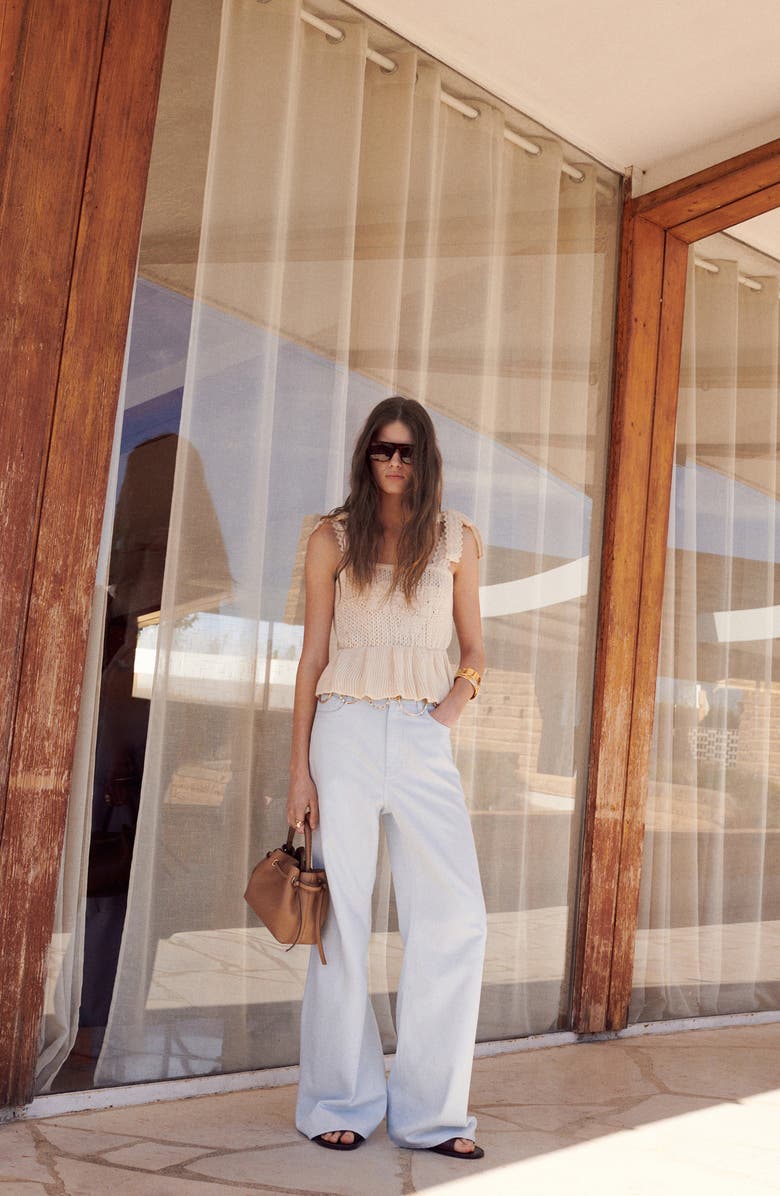 MANGO Amelie Tie Shoulder Crochet Peplum Top, Alternate, color, Ecru