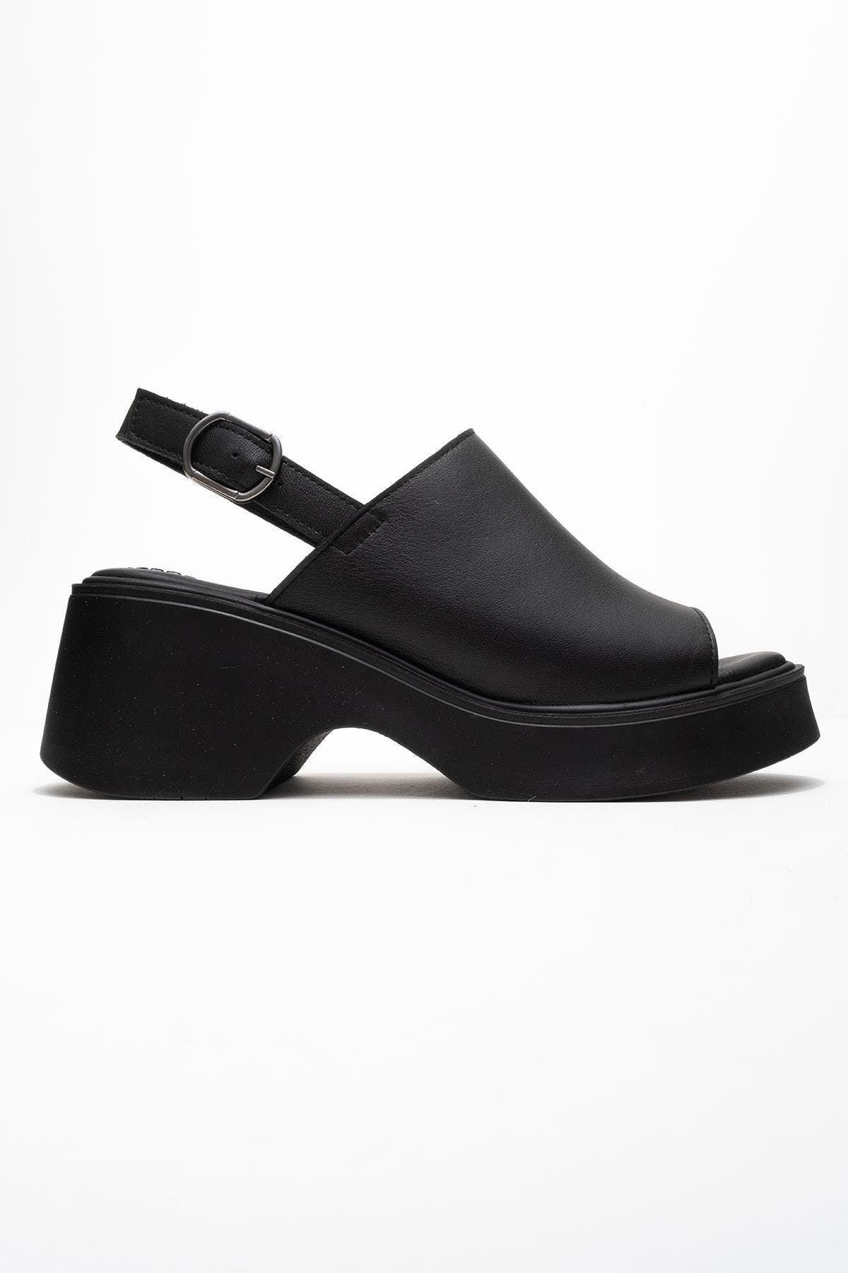 Forever & Always Shoes Power Leather Platform Wedge Sandals, Alternate, color, Black