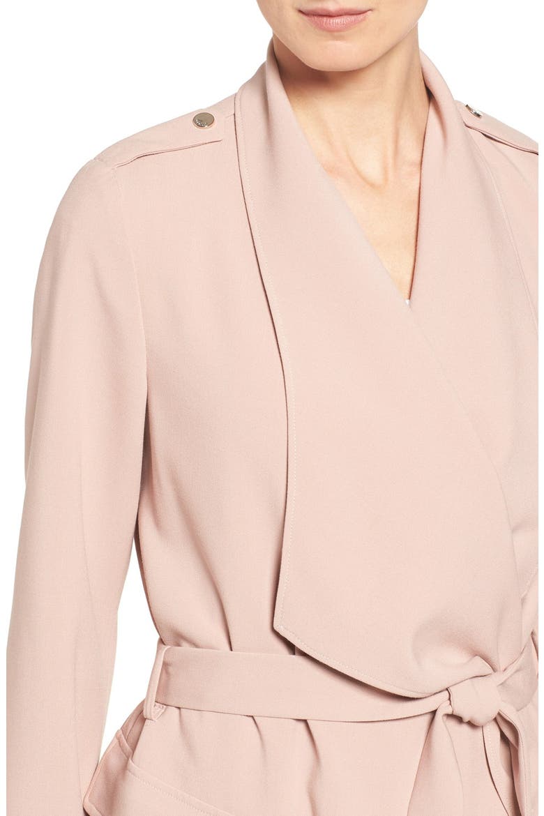 Drape Front Water Repellent Wrap Trench Coat, Alternate, color, BLUSH