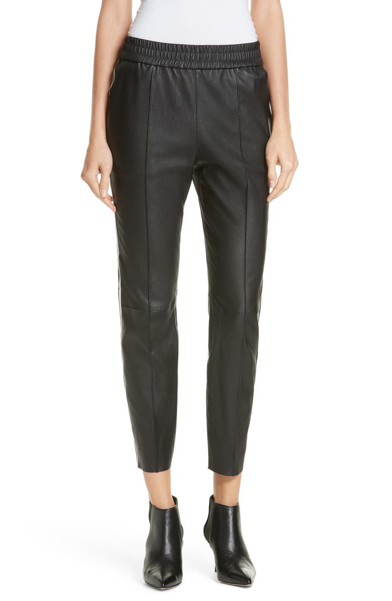 SPRWMN Two-Stripe Leather Jogger Pants, Main, color, 