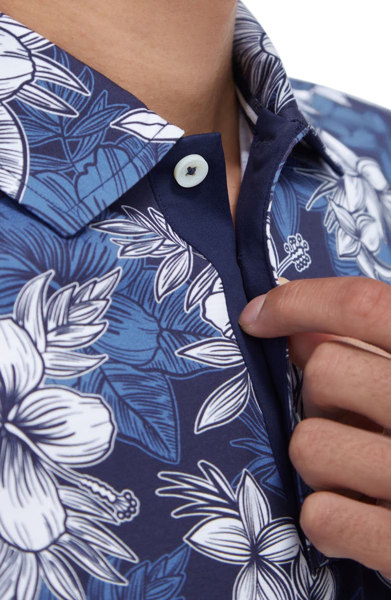 Bugatchi Hendrix Digital Floral Print Pima Cotton Polo, Alternate, color, Night Blue