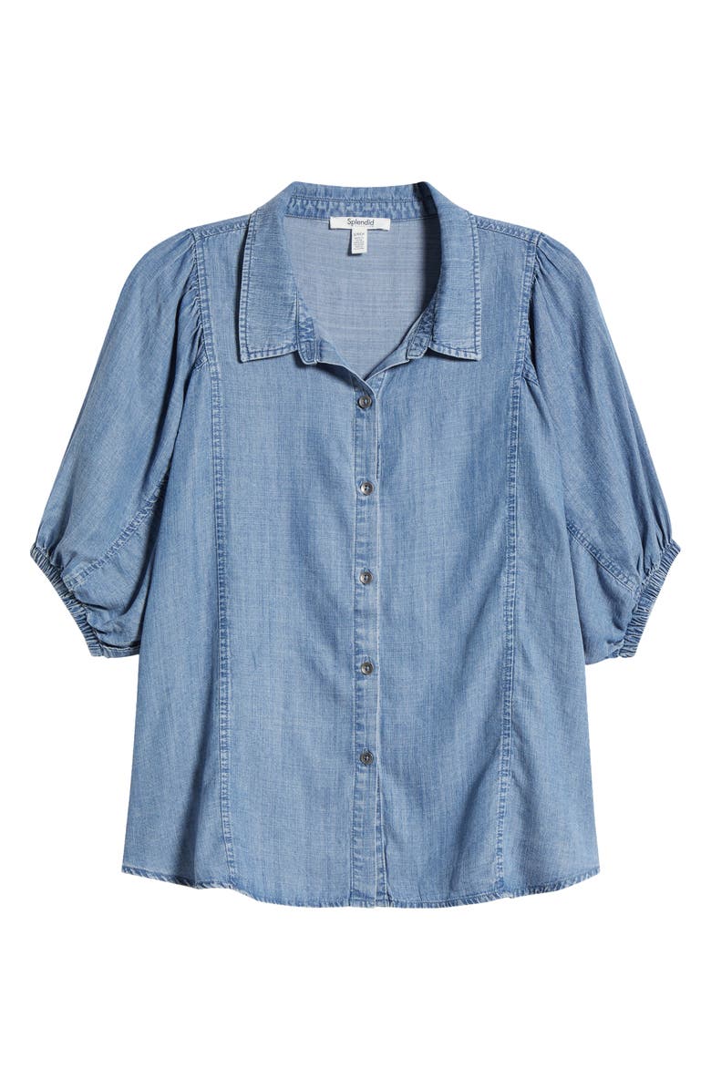 Splendid Violet Puff Sleeve Denim Shirt, Alternate, color, Indigo