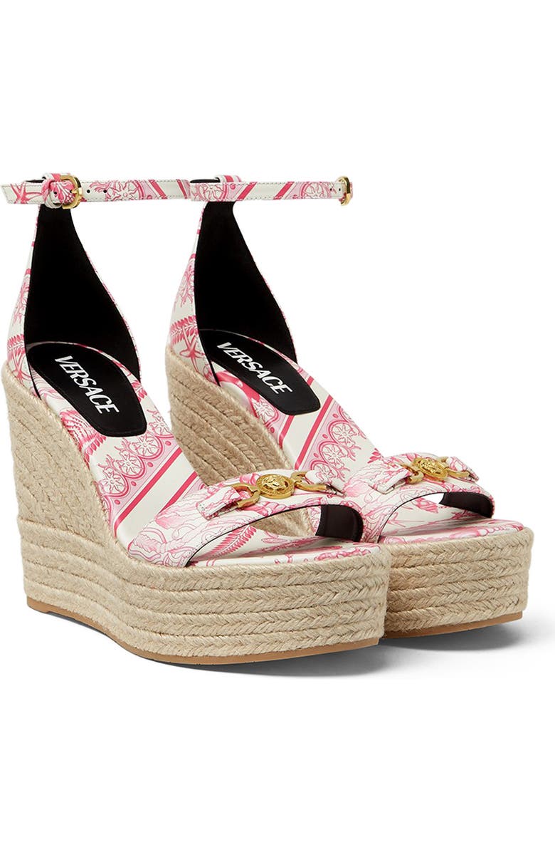 Versace Medusa Espadrille Wedge Sandal, Main, color, Eggshell Dragonfruit Gold
