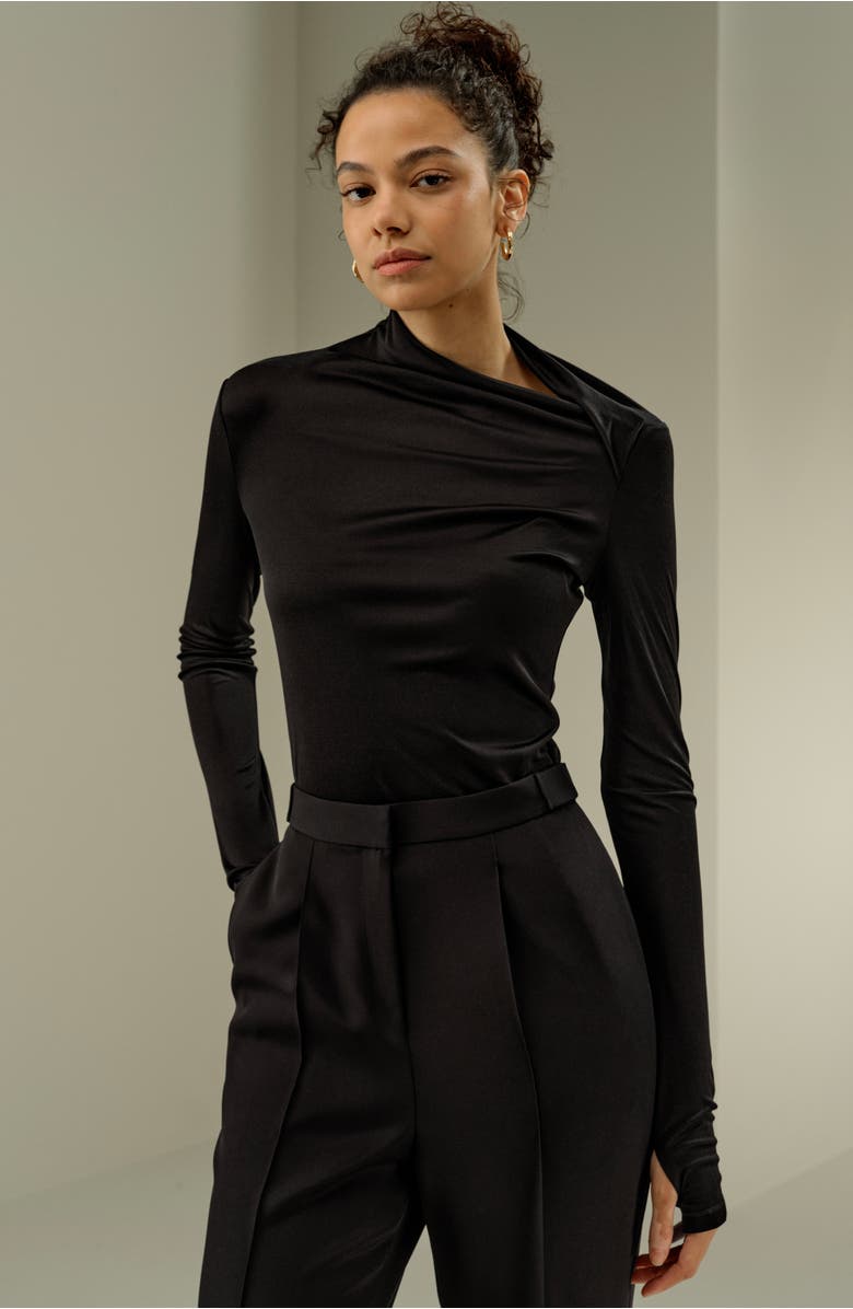 Lilysilk Slim Fitted Silk Jersey Long Sleeve Top, Alternate, color, Black