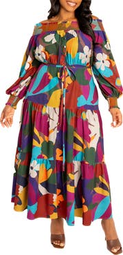BUXOM COUTURE Floral Off the Shoulder Long Sleeve Maxi Dress