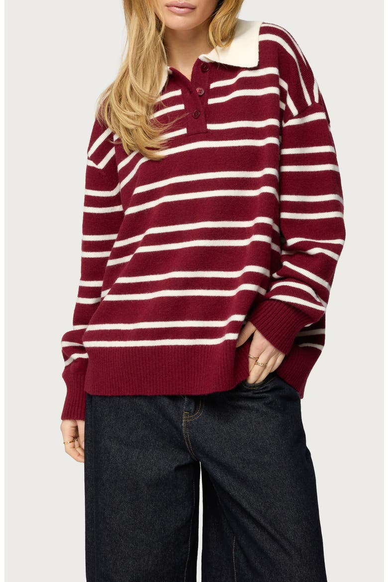 Rilynn Stripe Sweater Polo, Main, color, BURGUNDY-AND-WHITE