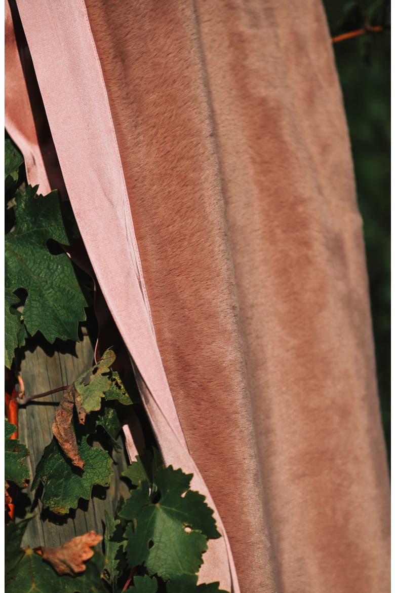 Luxe Satin Trim Faux Fur Throw Blanket, Alternate, color, BORDEAUX BLUSH