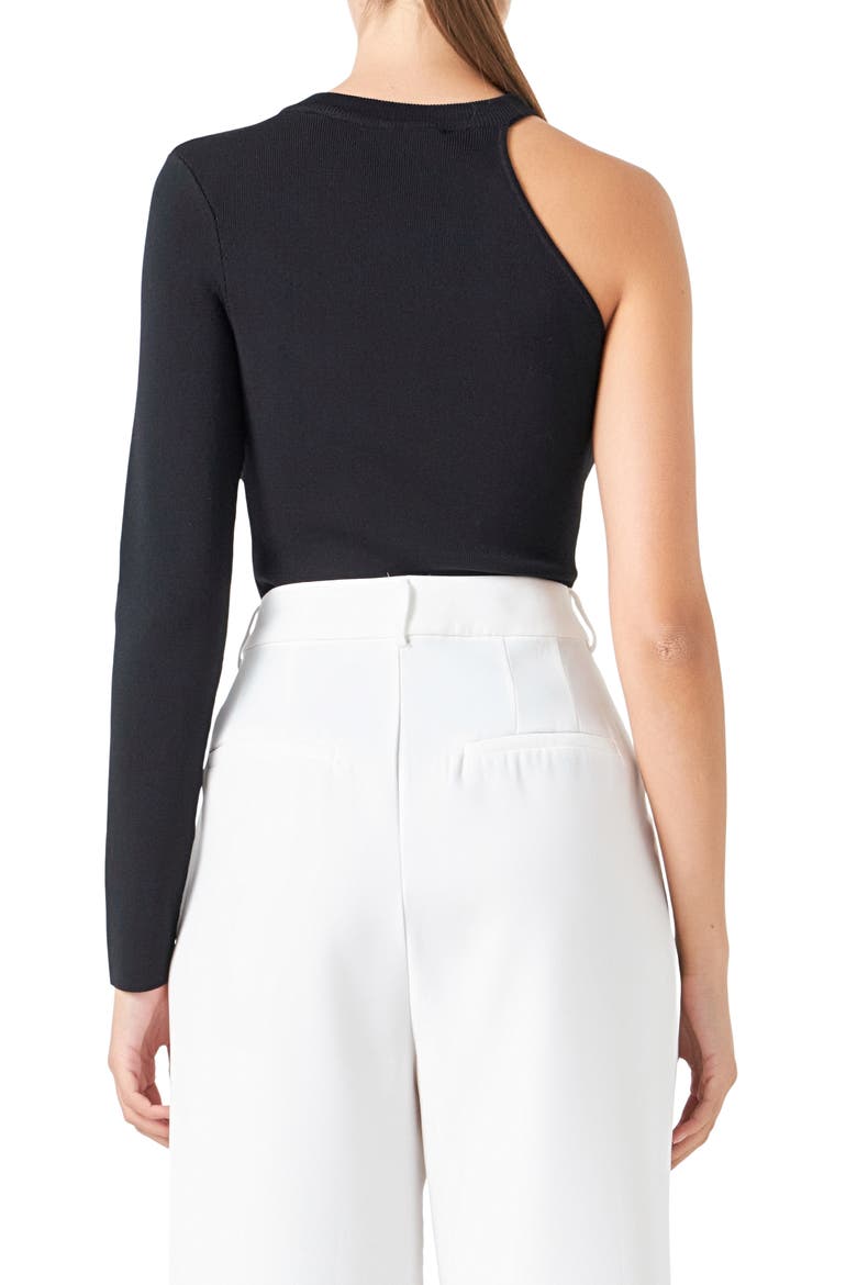 Rose One Shoulder Rib Top, Alternate, color, BLACK