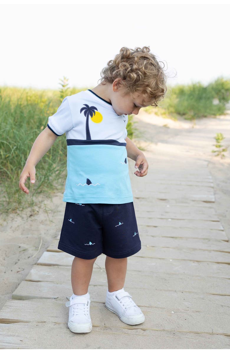 Florence Eiseman Knit Short Set With Ocean Scene, Alternate, color, Turquoise