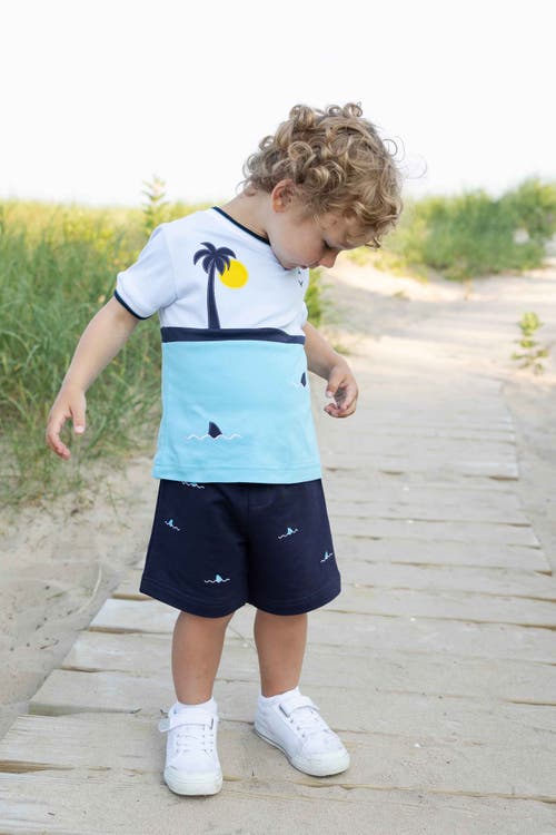 Florence Eiseman Knit Short Set With Ocean Scene In Turquoise