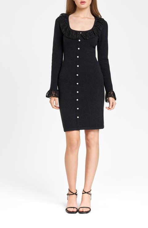 Nicole Lace Detail Long Sleeve Knit Dress