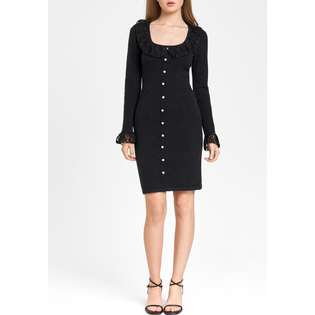 Shop Wayf Nicole Lace Detail Long Sleeve Knit Dress In Black