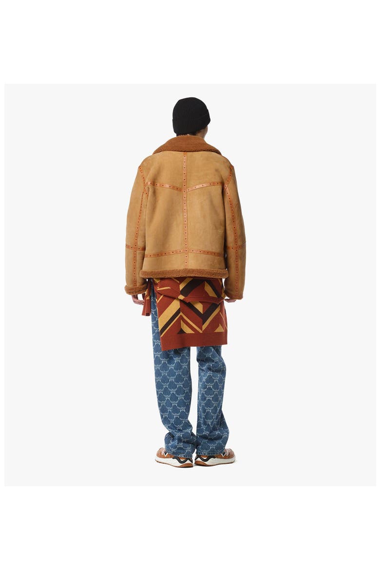Jacket in Suede Shearling and Monogram Print Leather, Alternate, color, Cognac