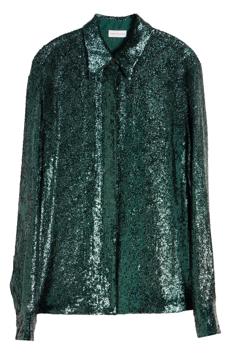 Dries Van Noten Chowy Sequin Button-Up Shirt, Alternate, color, Bottle