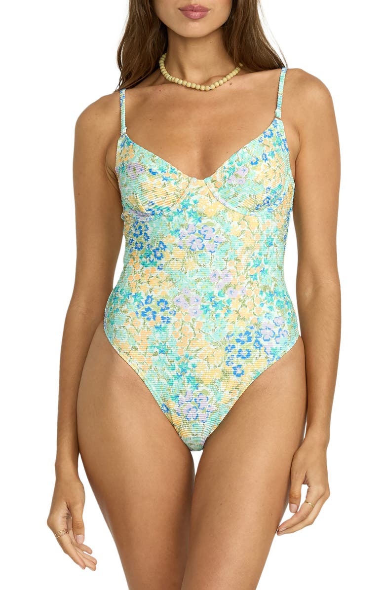 Billabong Morning Swell Underwire One-Piece Swimsuit, Main, color, Green Multi