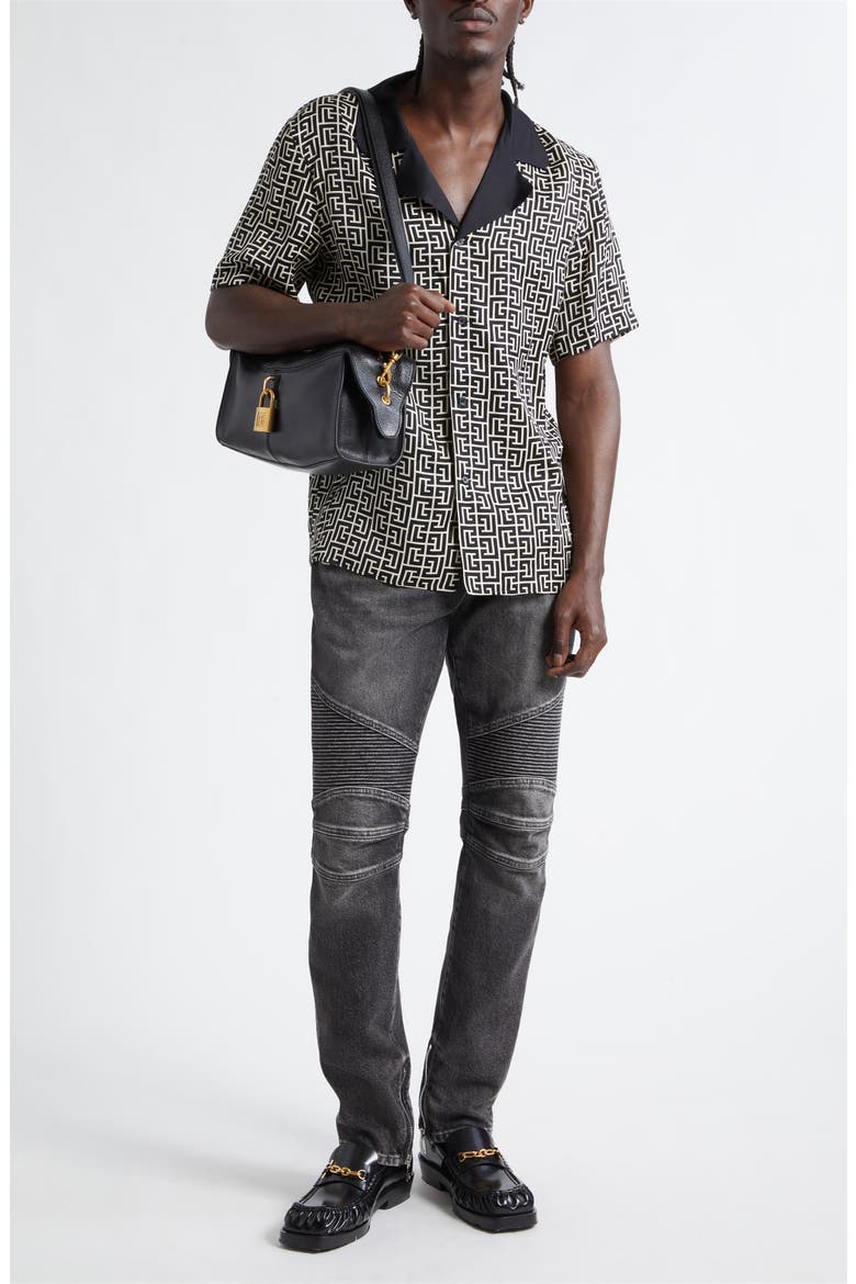 Monogram Jacquard Camp Shirt, Alternate, color, IVORY/ BLACK