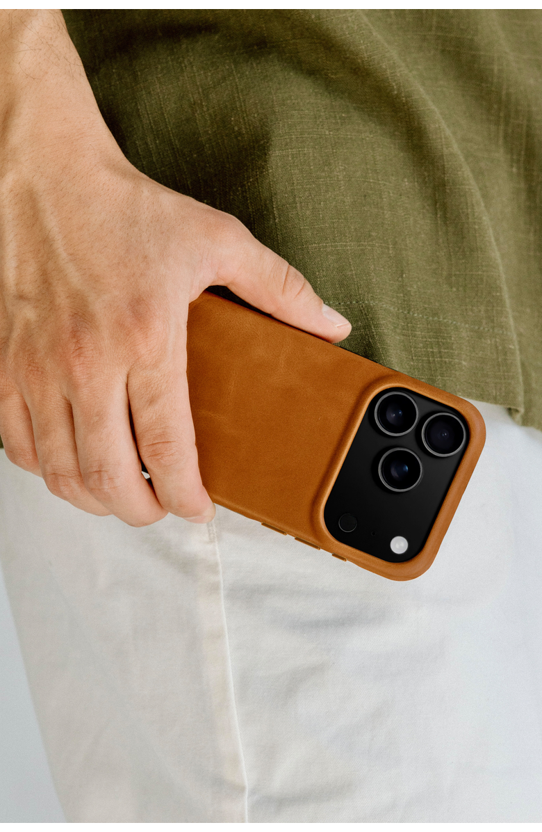 Bluebonnet The Minimalist iPhone 17 Air Leather MagSafe Case, Alternate, color, Saddle Tan