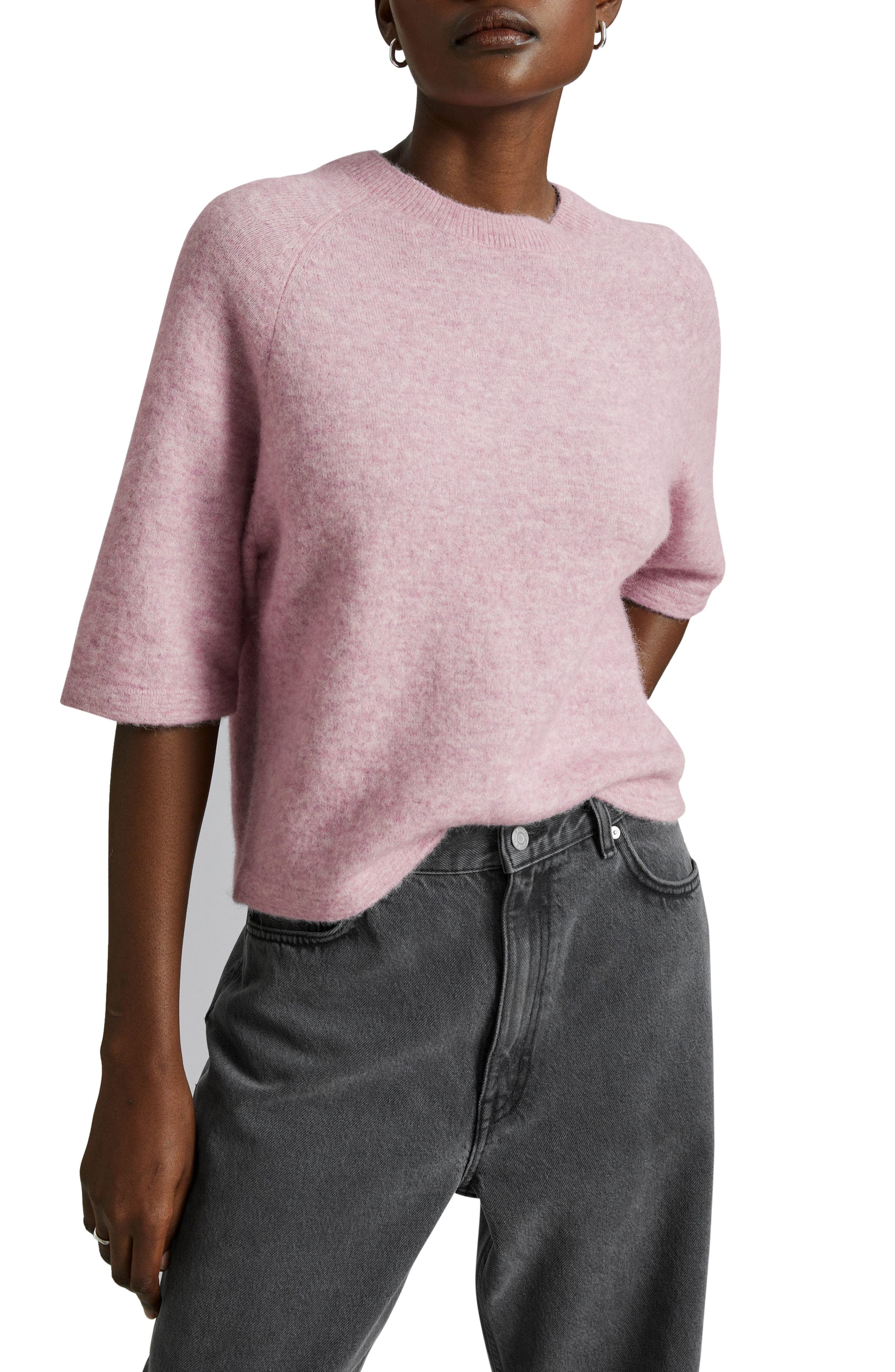 Melange Alpaca Blend Three Quarter Sleeve Sweater