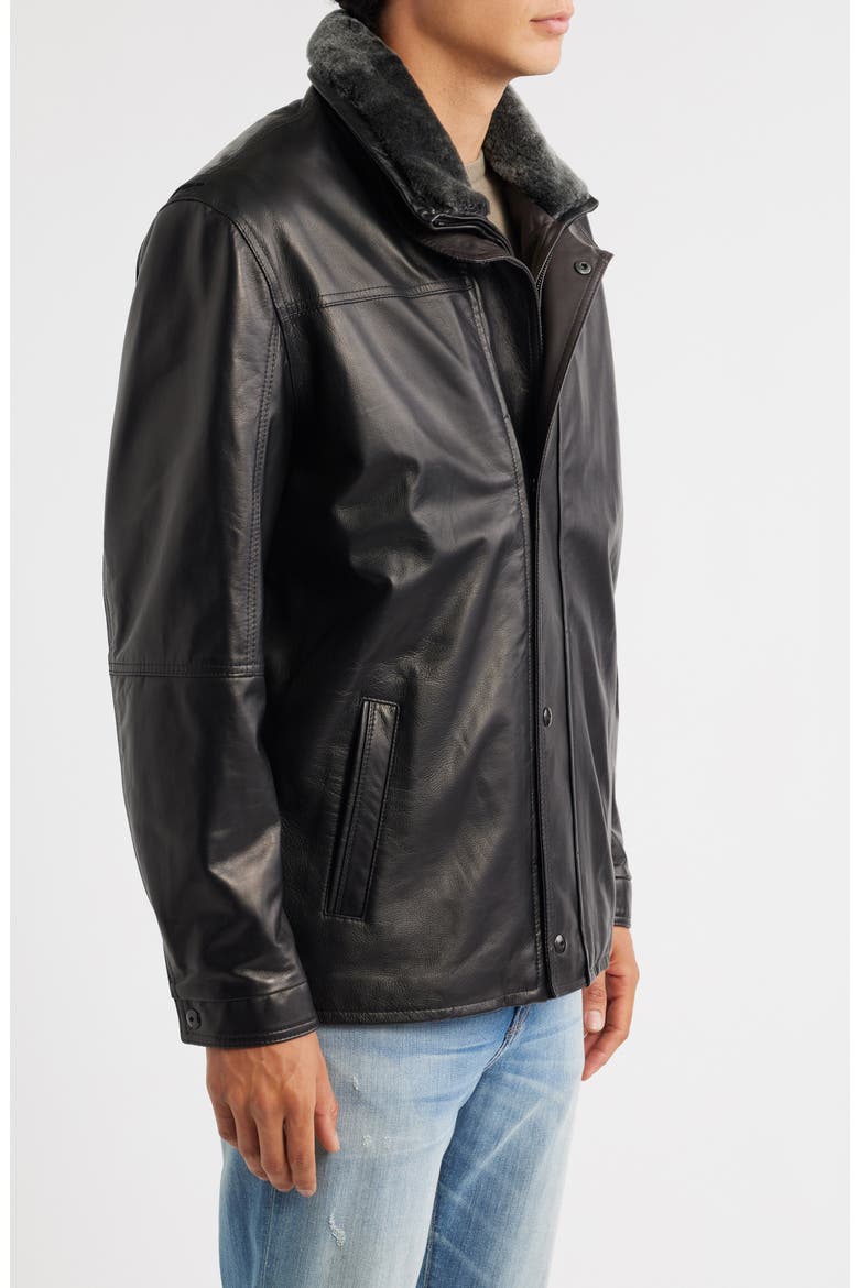 Leather Jacket with Removable Inset Bib, Alternate, color, NOIR/ RUSTIC