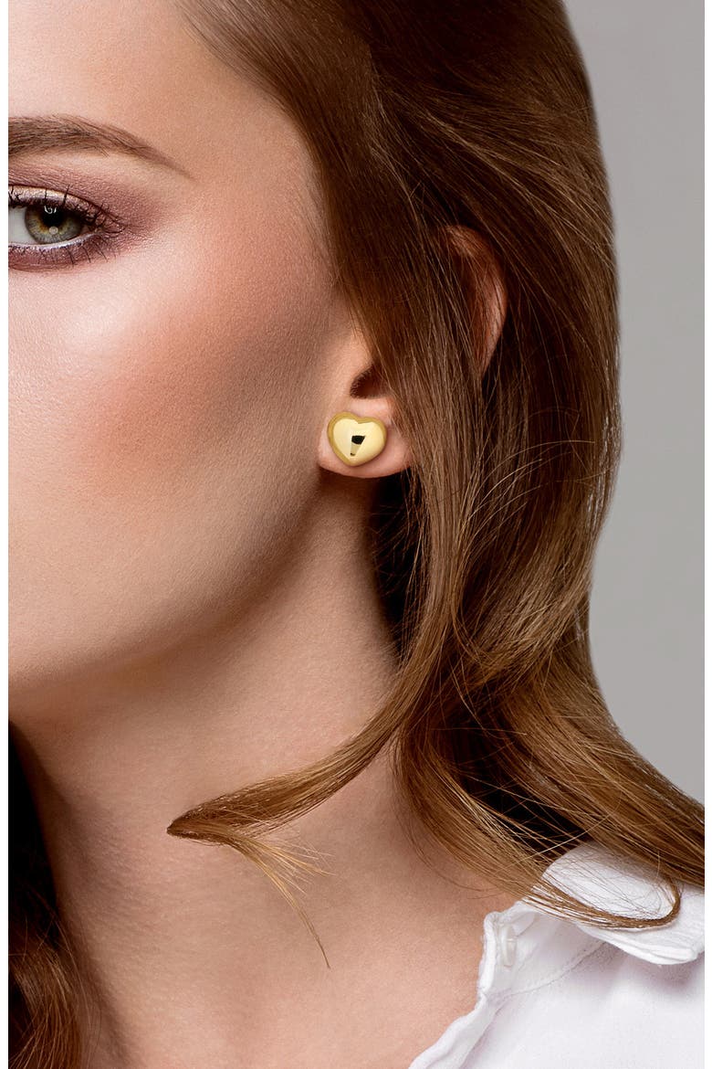 Puffed Heart Stud Earrings, Alternate, color, GOLD