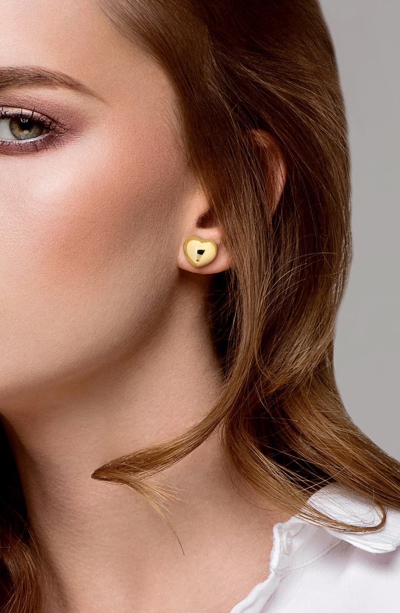 DELMAR Puffed Heart Stud Earrings, Alternate, color, Gold