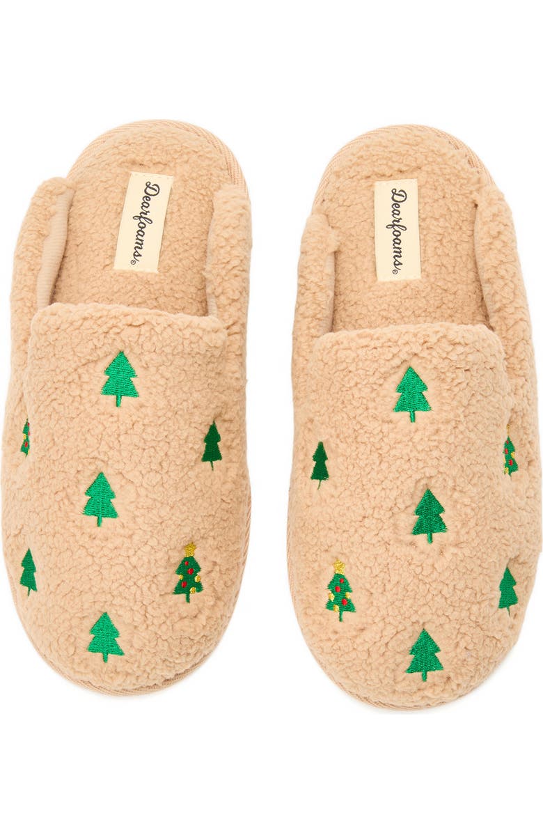 DEARFOAMS Teddy Tab Scuff Slipper, Alternate, color, Latte