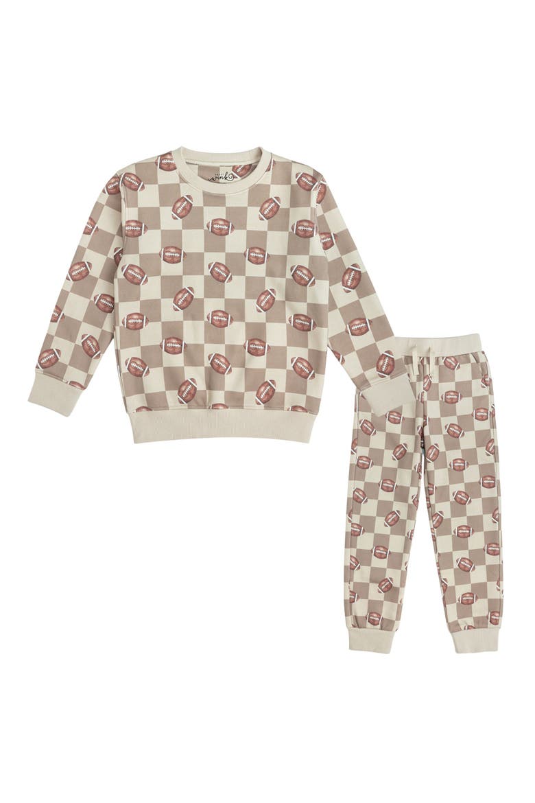Football Checkered Sweatshirt & Jogger Set, Main, color, Natural
