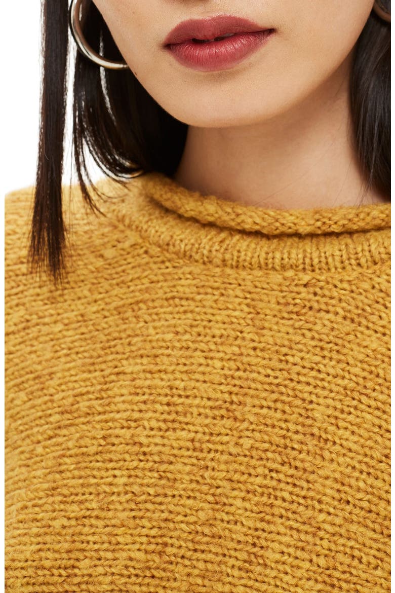 Punk Roll Neck Crop Sweater, Alternate, color, MUSTARD