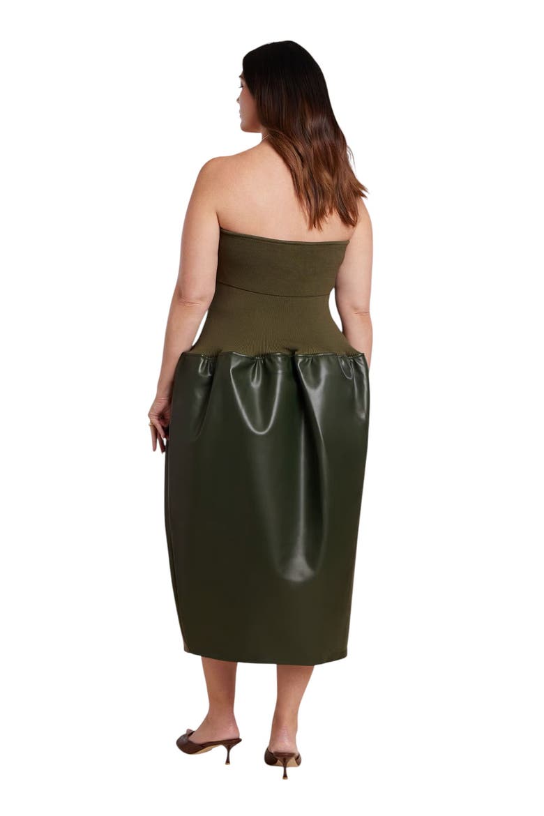 Faux Leather Sweater Mixed Dress, Alternate, color, DARK OLIVE GREEN