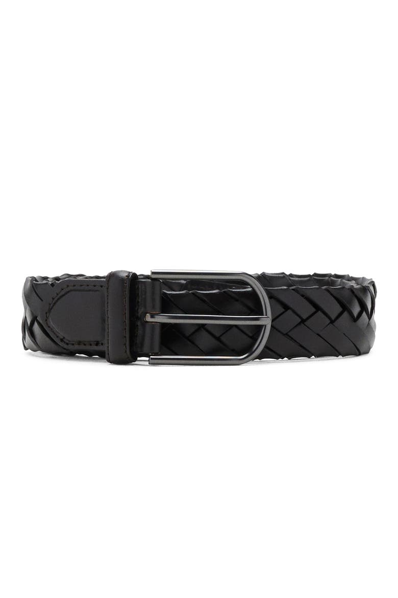 Braided Leather Belt, Main, color, DARK BROWN