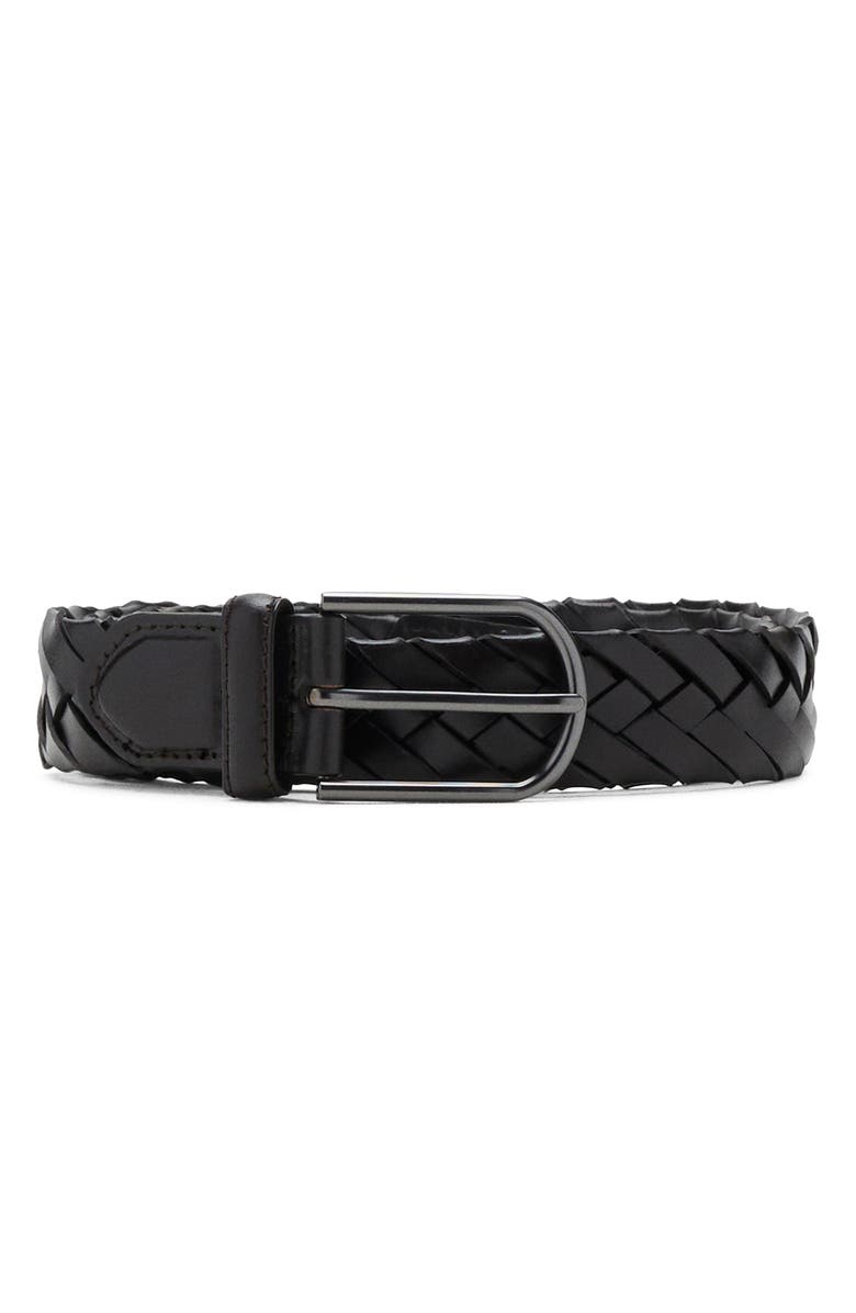 MANGO Braided Leather Belt, Main, color, Dark Brown