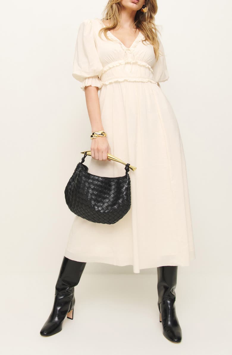 Reformation Mirielle Ruffle Puff Sleeve Organic Cotton Blend Dress, Main, color,