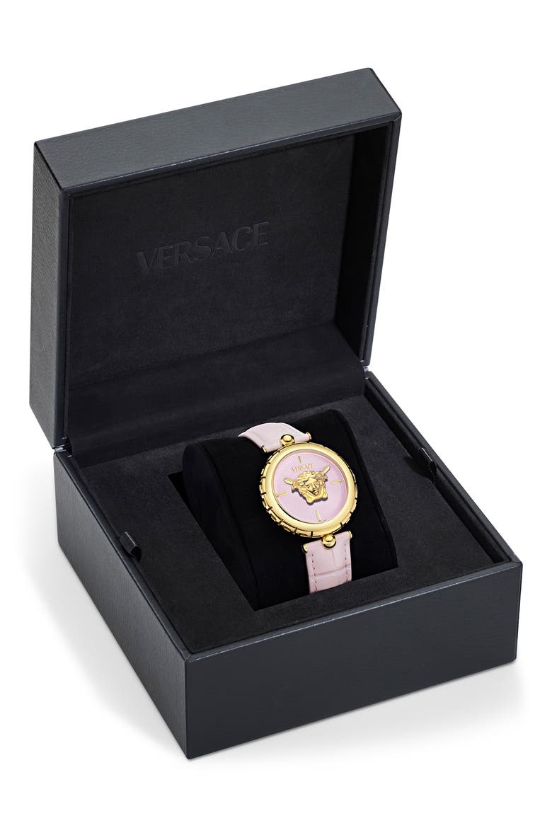 Medusa Heritage Leather Strap Watch, 38mm, Alternate, color, IP YELLOW GOLD