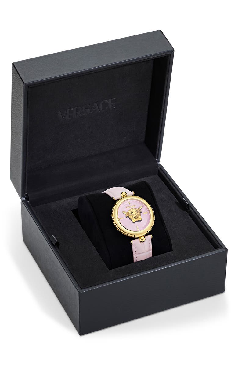 Versace Medusa Heritage Leather Strap Watch, 38mm, Alternate, color, 