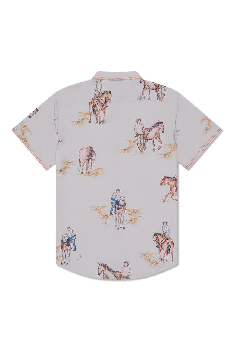 Horse Weekend Short Sleeve Button-Up Shirt, Alternate, color, ORANGE MULTI