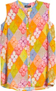 APNY Print Chiffon Button-Up Sleeveless Top