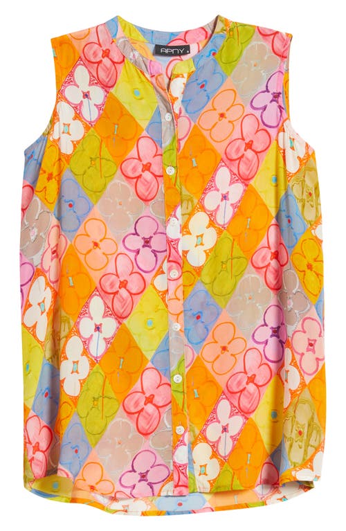 Apny Front Button Sleeveless Top In Yellow Multi